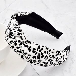 Leopard Printed White Black Top Knot Soft Fall Headband Women’s
